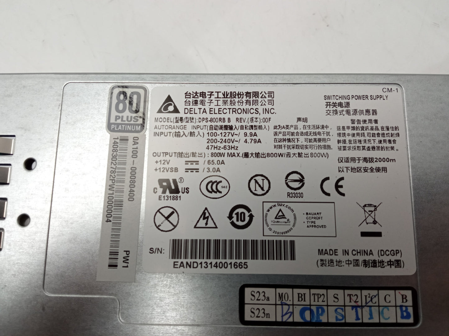 Delta Electronics DPS-800RB B 800W Platinum 1U Server Power Supply Unit