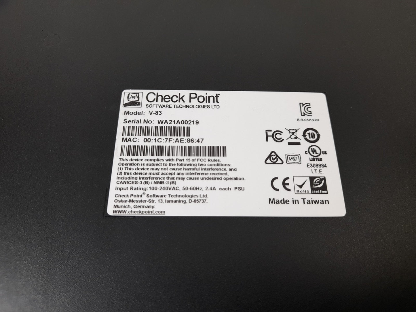 Check Point V-83 SG1800 Security Firewall Gateway Router