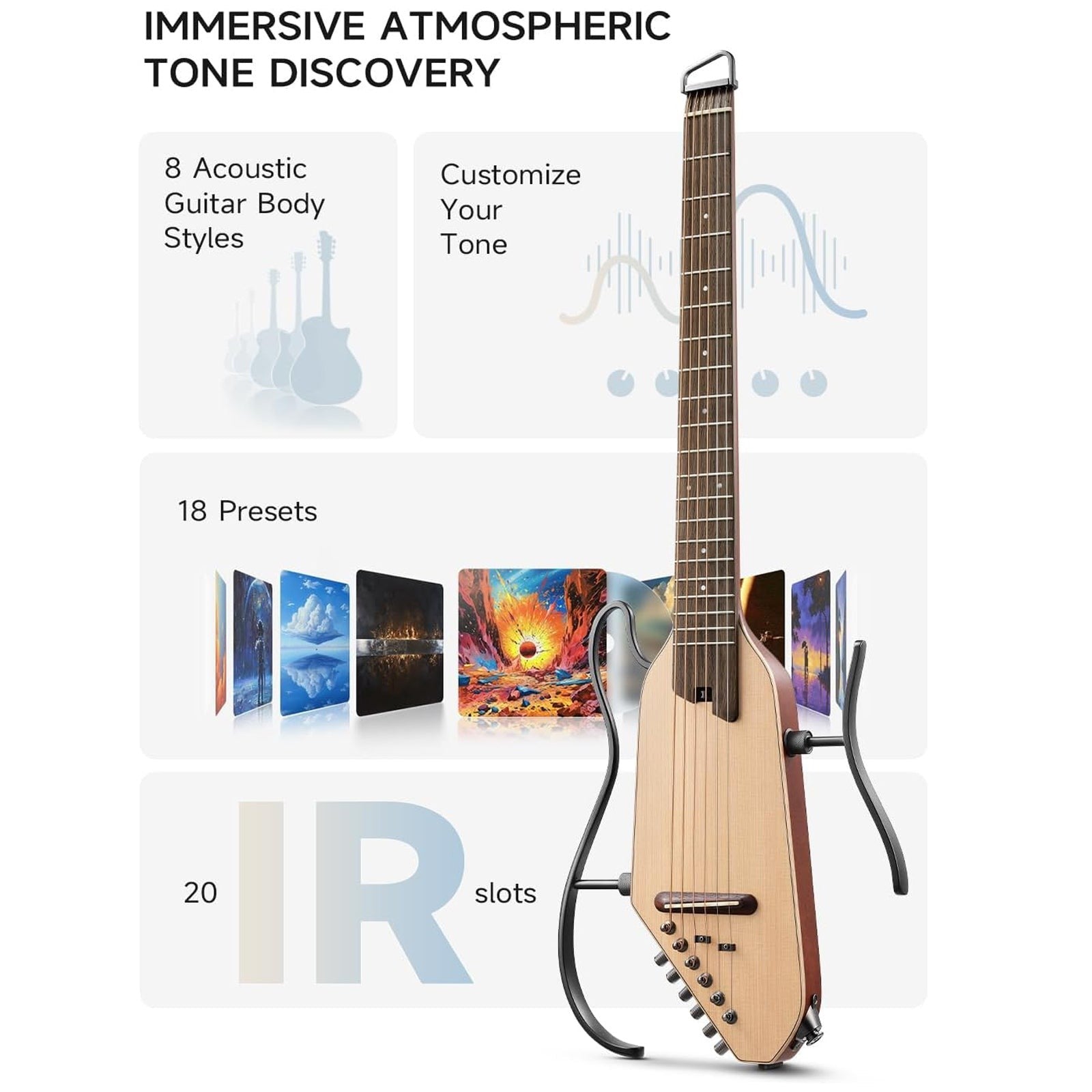 Donner HUSH-1PRONAT Headless Electric Guitar ~ Natural