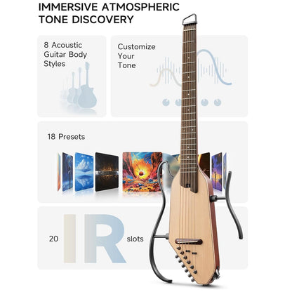 Donner HUSH-1PRONAT Headless Electric Guitar ~ Natural