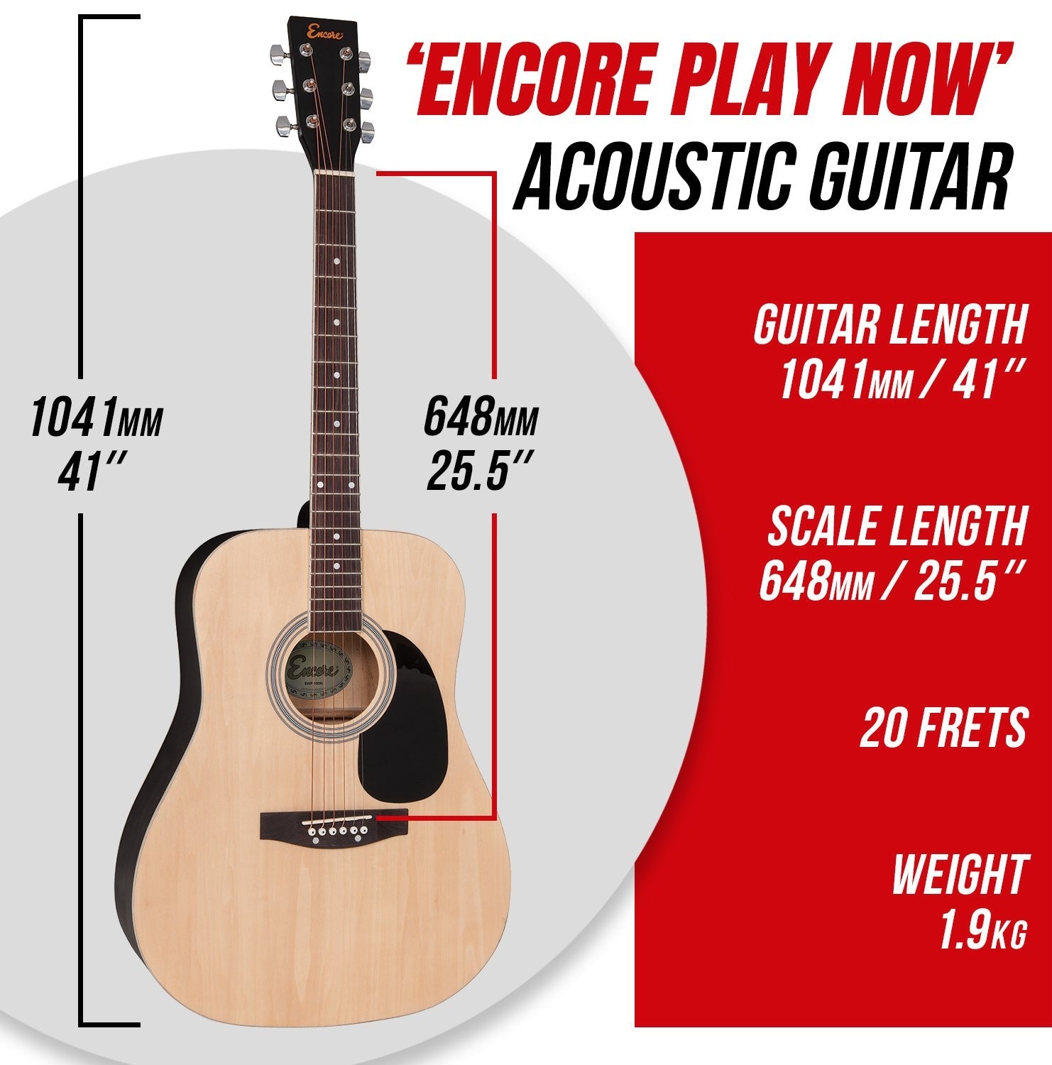 Encore Full Size Acoustic Guitar - Natural