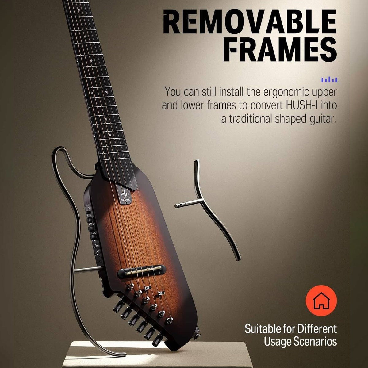 Donner HUSH-I Acoustic Electric Travel Portable Guitar ~ Sunburst