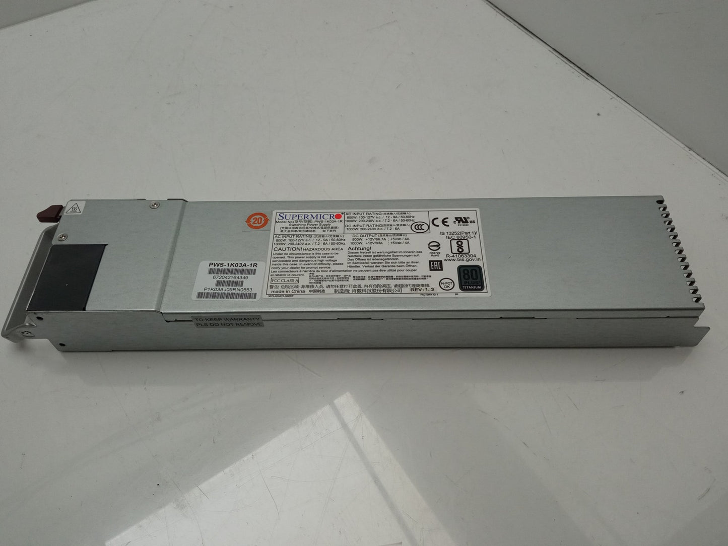 SuperMicro 1000W 1U Server Power Supply Unit PWS-1K03A-1R