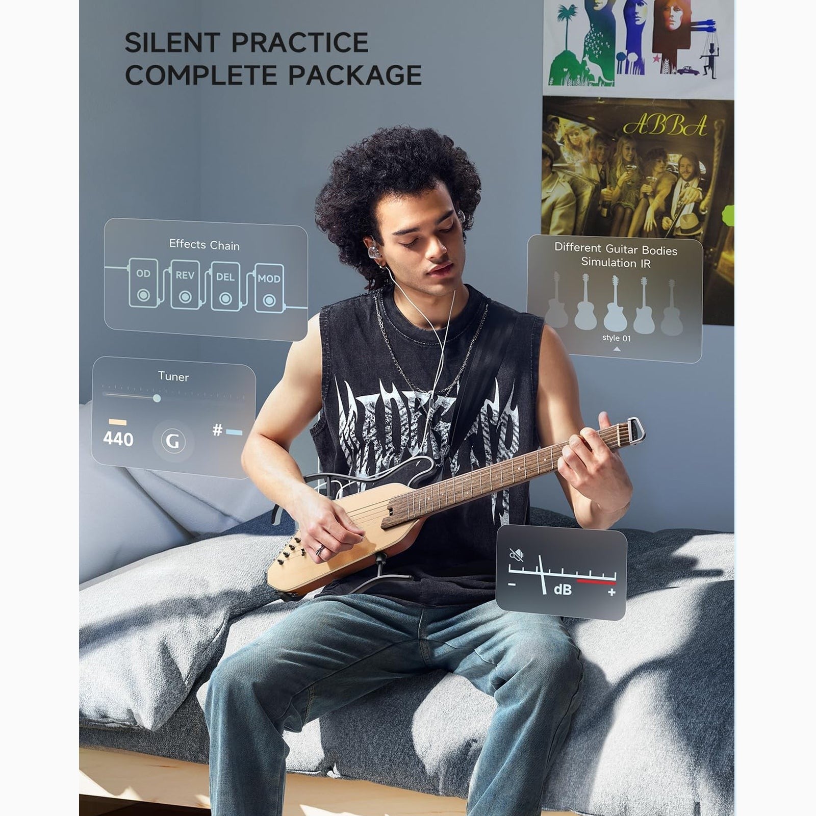 Donner HUSH-1PRONAT Headless Electric Guitar ~ Natural