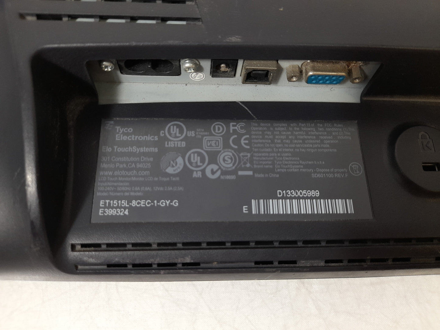 ELO ET1515L 15" VGA 1024x768 Touchscreen Monitor Without Stand