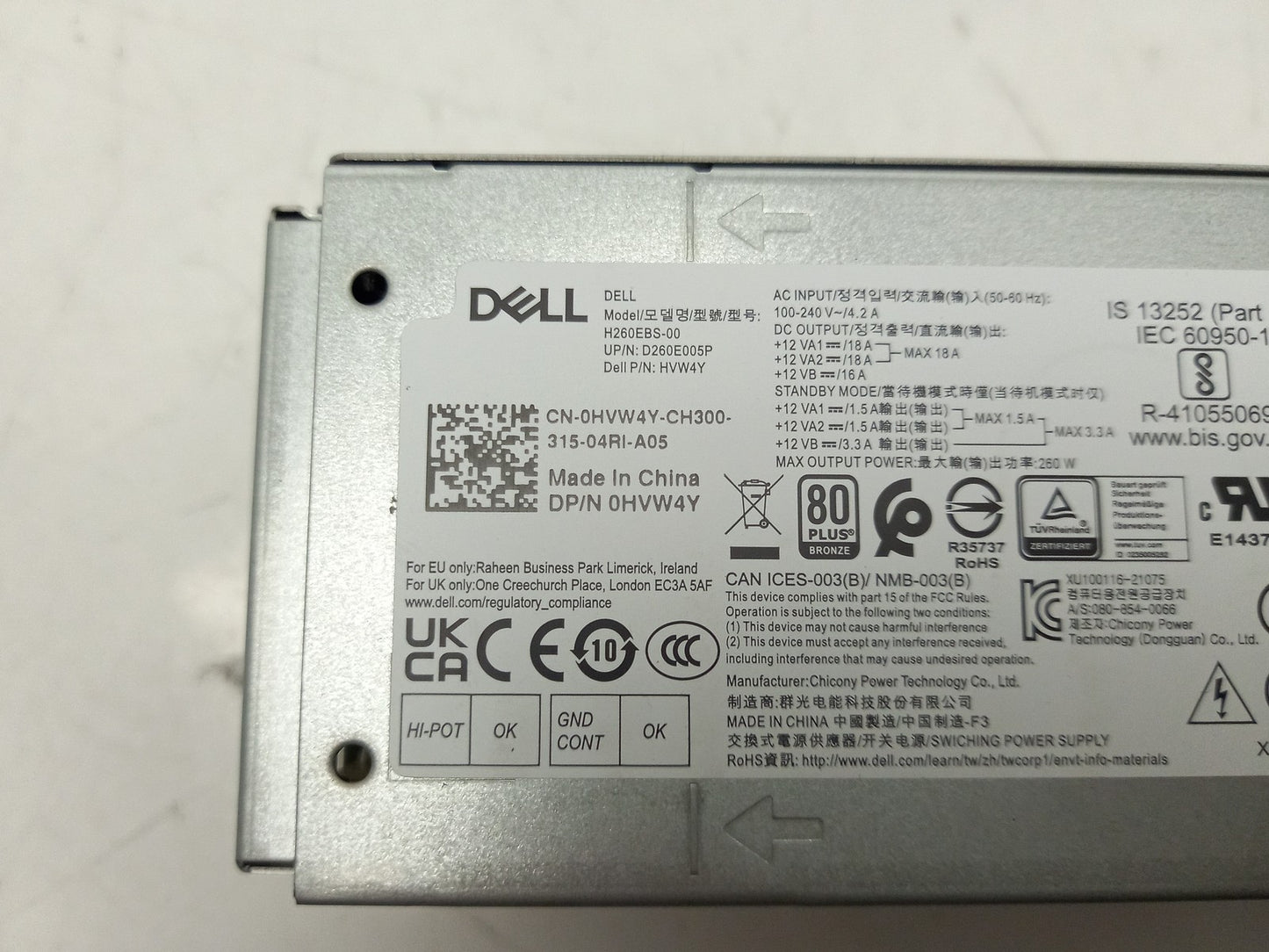 Dell OptiPlex 5060 260W SFF Desktop Power Supply Unit 0HVW4Y HVW4Y