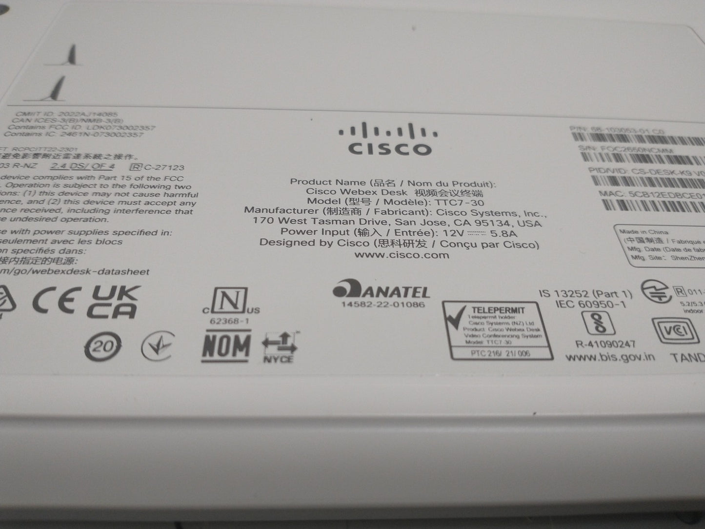 Cisco CS-DESK-K9 Webex Video Conferencing System