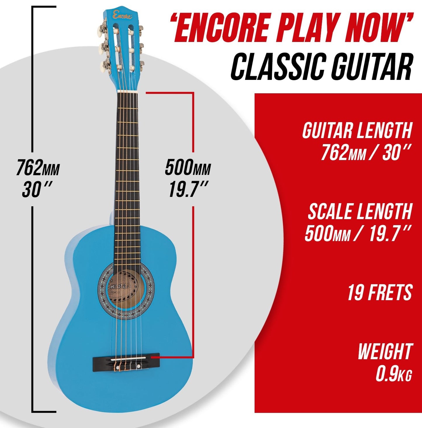 Encore Junior Size 30" Classic Guitar Pack ~ Blue