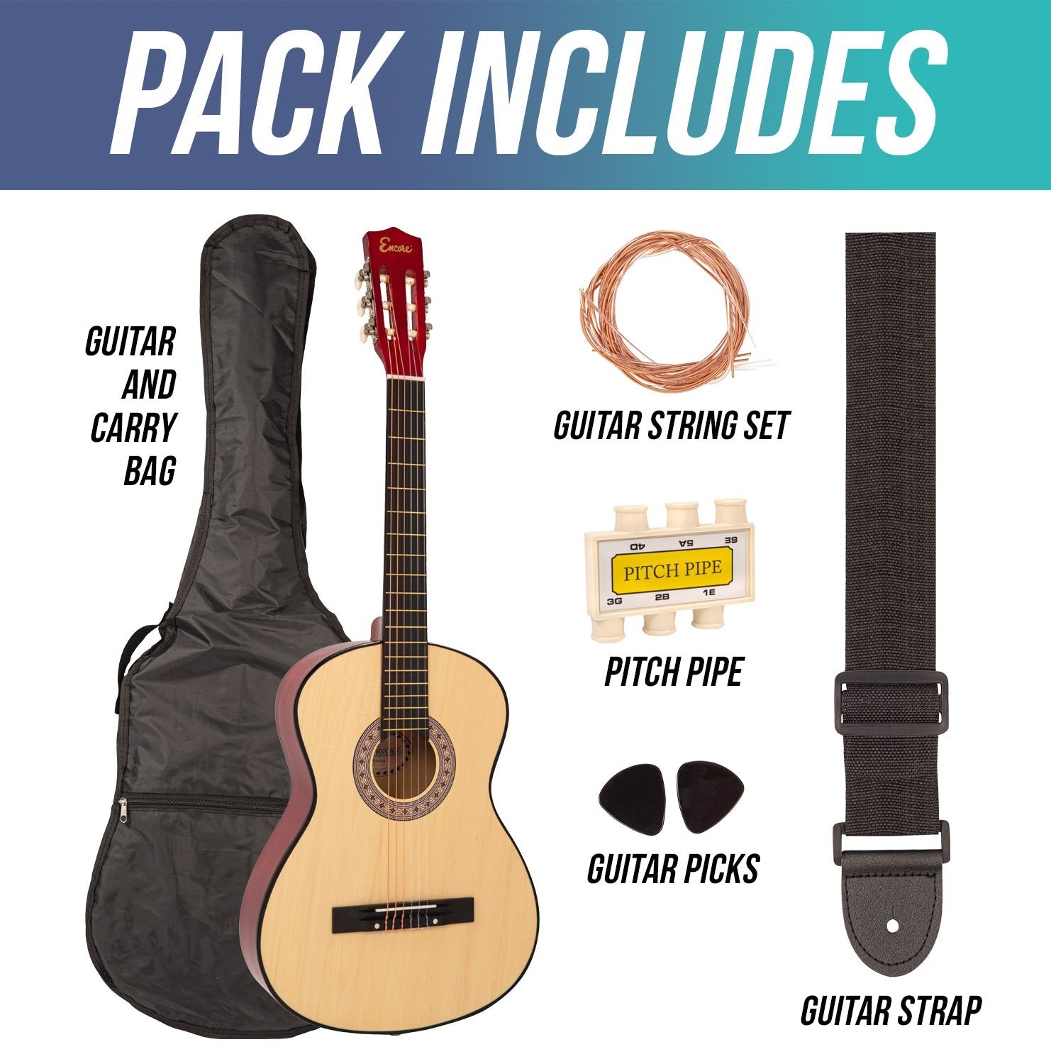 Encore Full Size Classic Guitar Pack ~ Natural