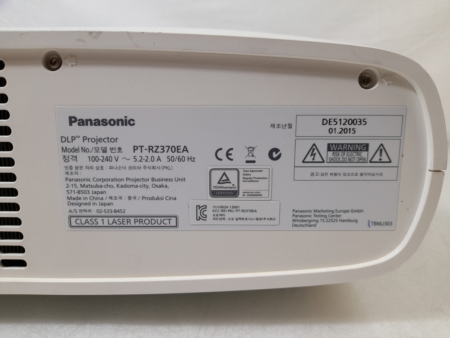 Panasonic PT-RZ370EA 1920x1080 DLP Projector - 24,717 Lamp Hours
