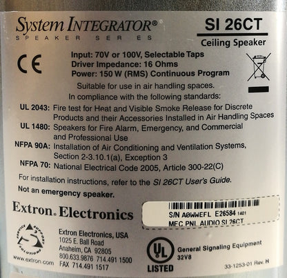 Extron SI 26CT 6.5" 2-Way Ceiling Speaker