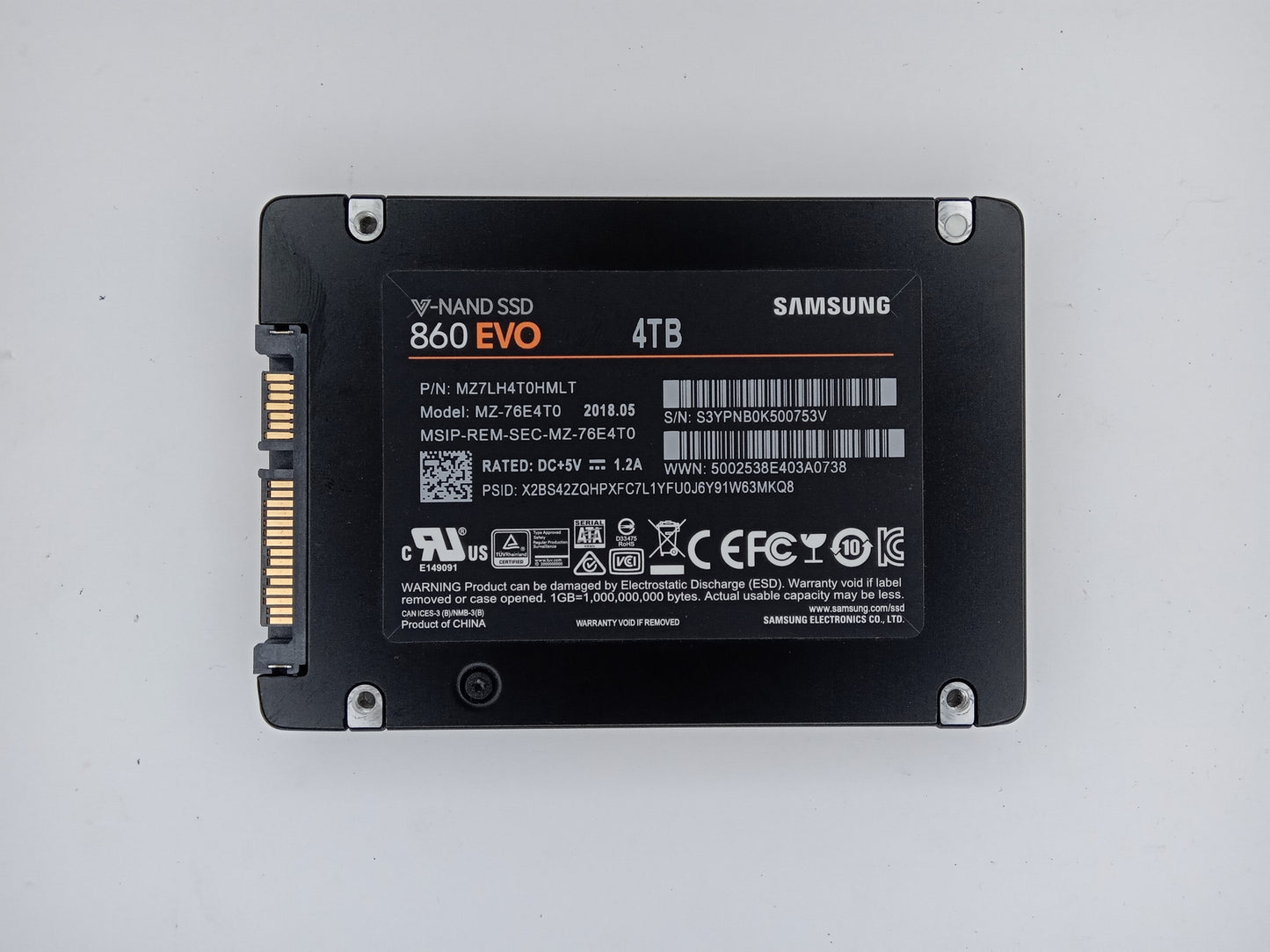 Samsung 860 EVO MZ-76E4T0 4TB 2.5" Solid State Drive SATA SSD