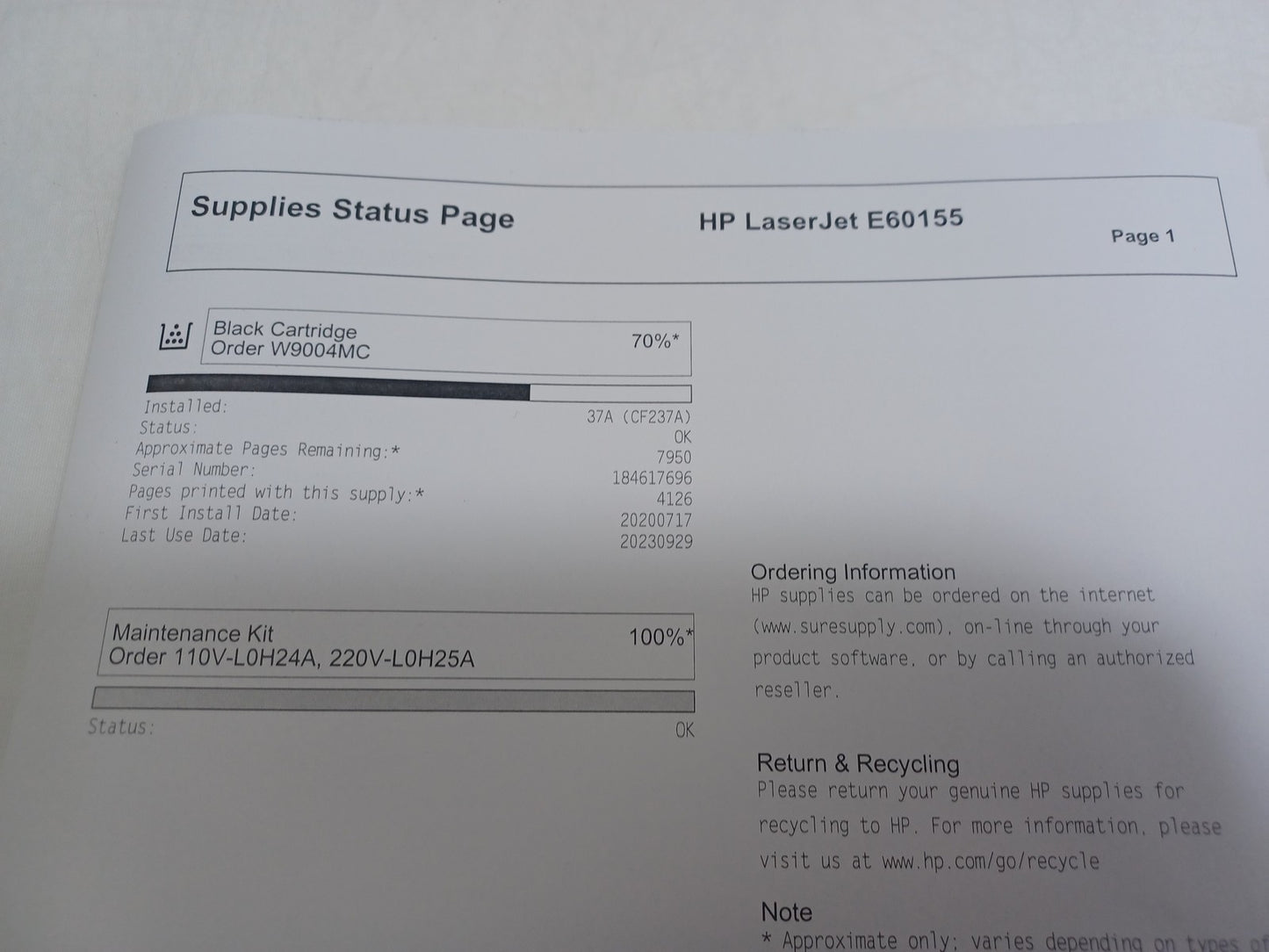 HP Laserjet Managed E60155dn A4 Monochrome Printer - 3GY09A