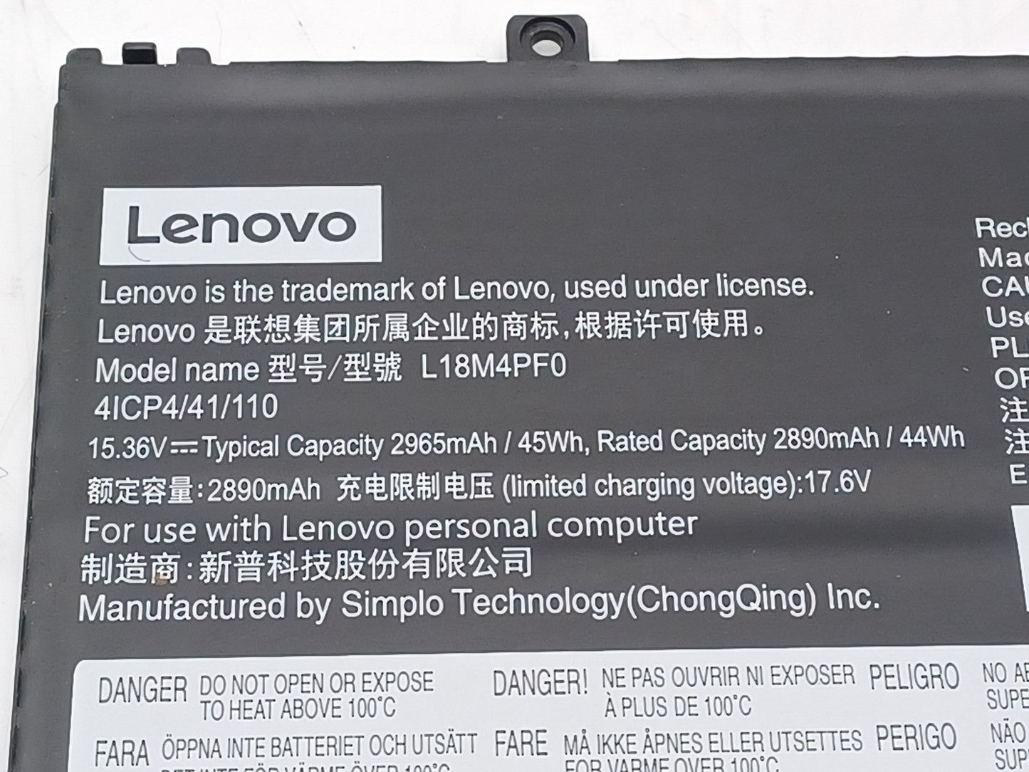 Lenovo 45Wh 15.36V 2965mAh Replacement Laptop Battery L18M4PF0