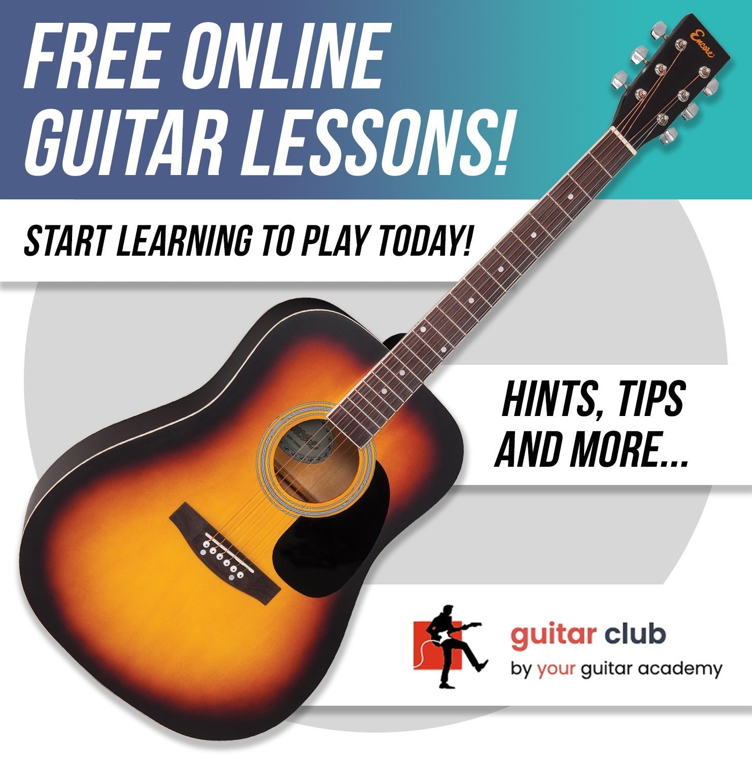 Encore Dreadnought Outfit Acoustic Guitar ~ Sunburst