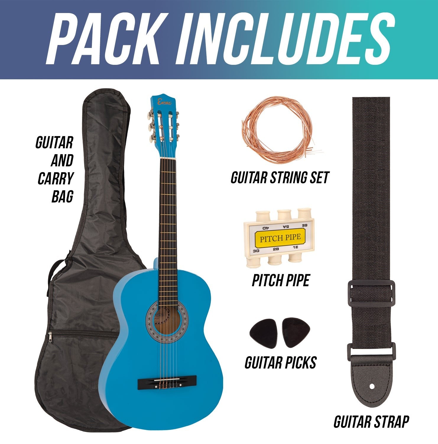 Encore Full Size Classic Guitar Pack ~ Blue