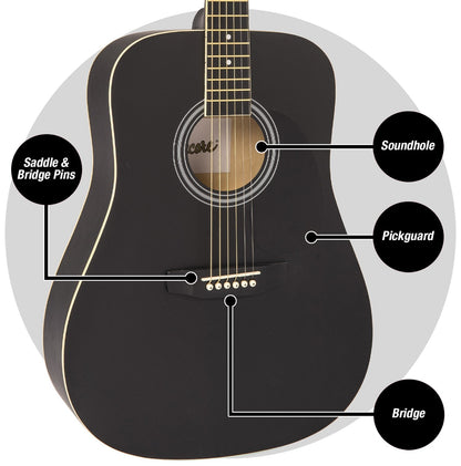 Encore Dreadnought Outfit Black Guitar - With Carry Case