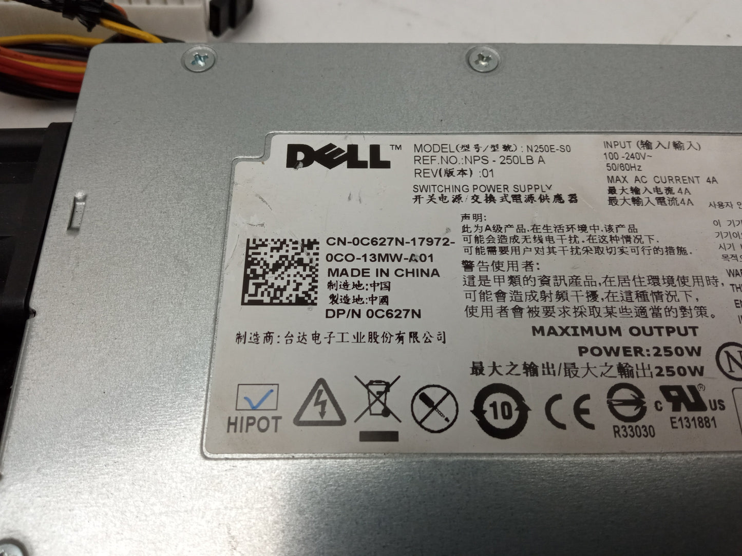 Dell PowerEdge R210 250W Server Power Supply Unit 0C627N C627N