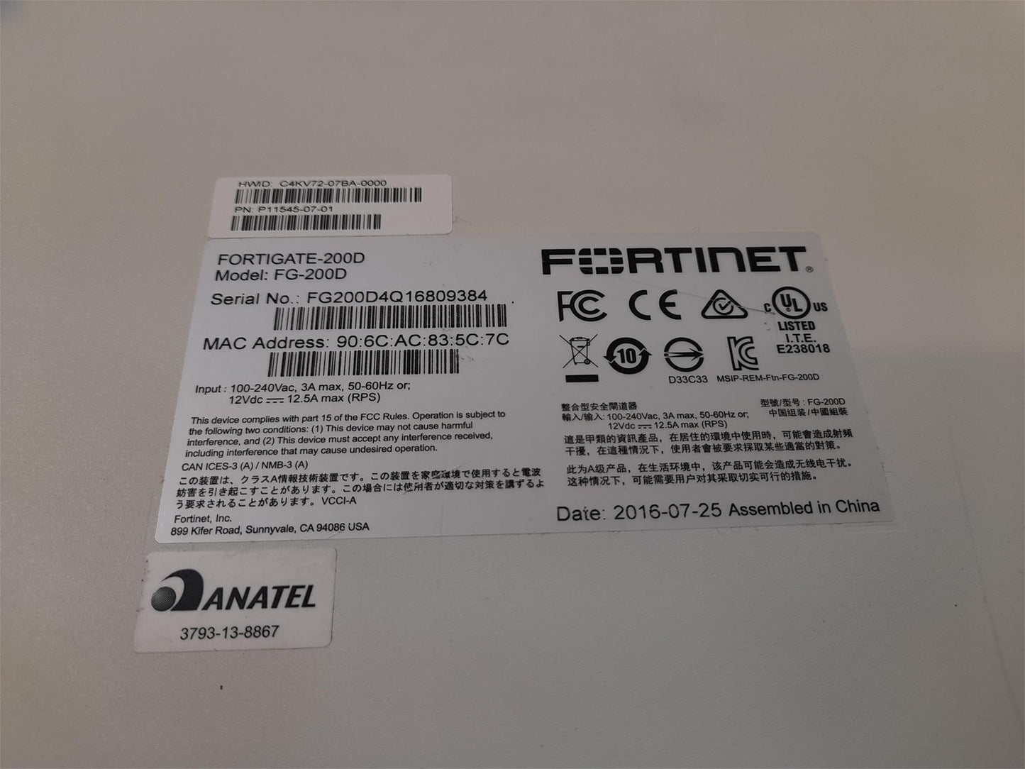 Fortinet FortiGate 200D Firewall Appliance FG-200D