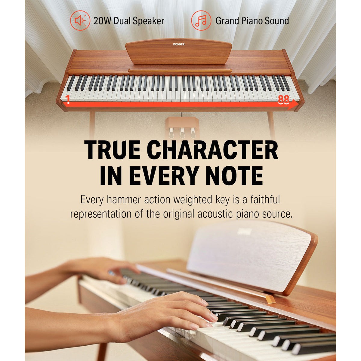 Donner DDP80 88 Key Digital Piano - Natural