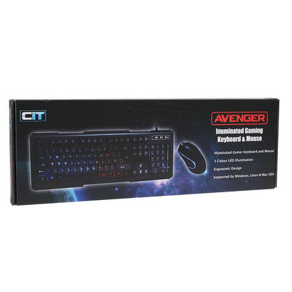CiT Avenger Illuminated 3 Colour LED Backlight Gaming Keyboard & Mouse