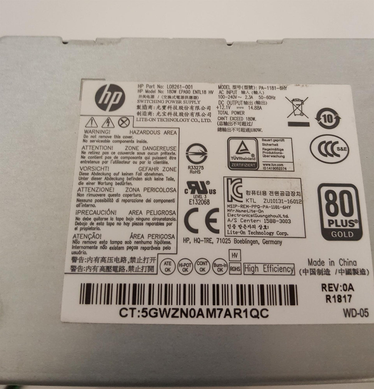 HP Slimline 590 180W Power Supply Unit L08261-001 PA-1181-6HY