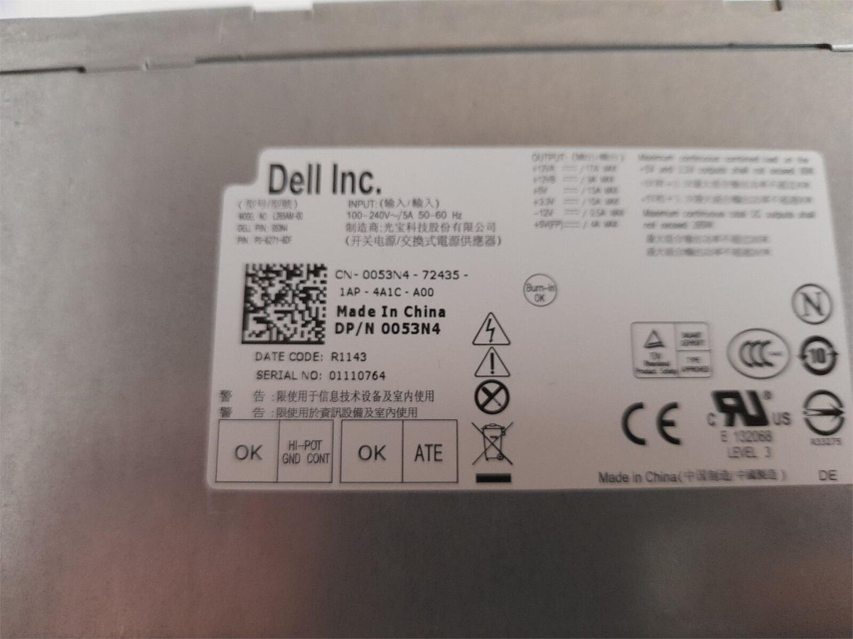 Dell OptiPlex 390 Precision T1600 265W PSU Power Supply Unit 0053N4 053N4