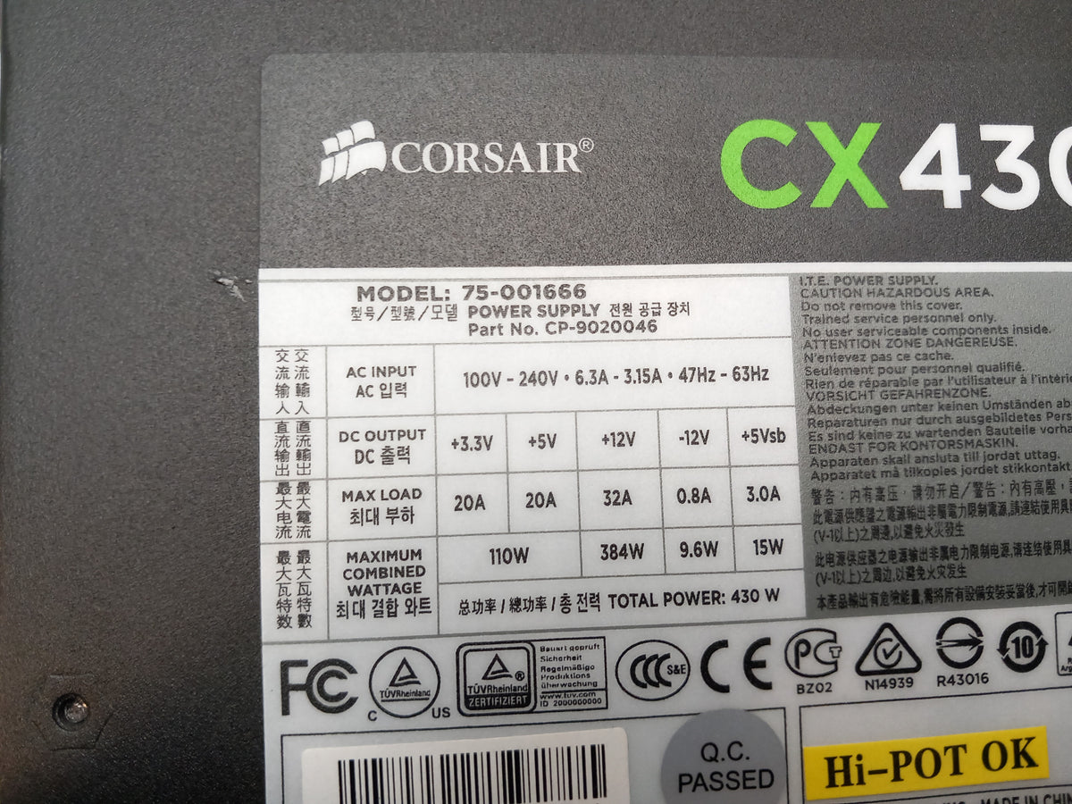 Corsair CX430 430W Desktop PSU ATX Power Supply Unit 75-001666