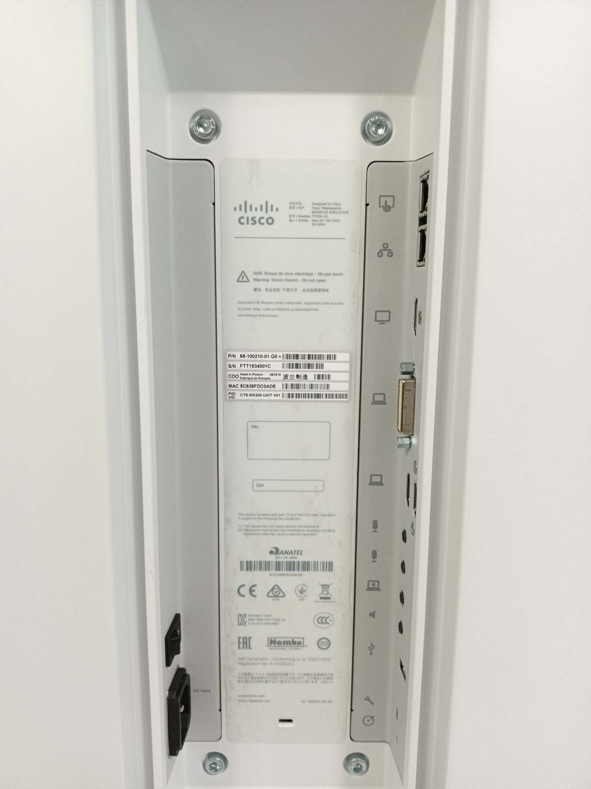 Cisco Telepresence MX200 G2 TTC60-20 42" With Cisco Telepresence Touch 10