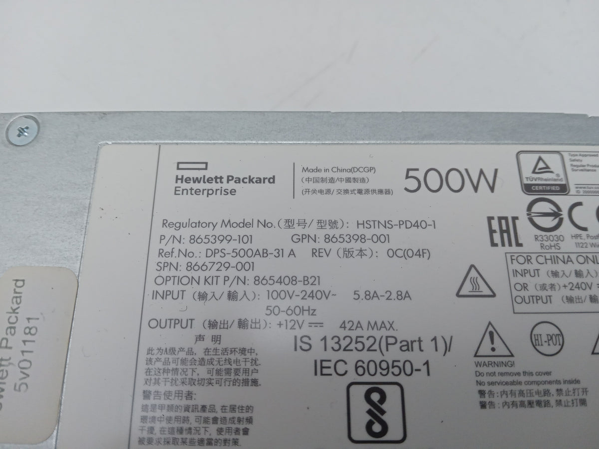 HP ProLiant DL380 GEN10 500W Server Power Supply Unit 865399-101 865398-001