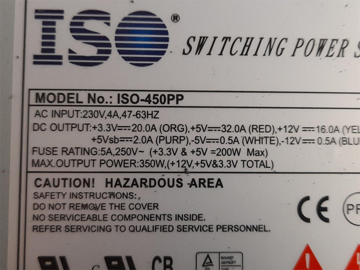 ISO ISO-450PP 350W Desktop PSU ATX Power Supply Unit