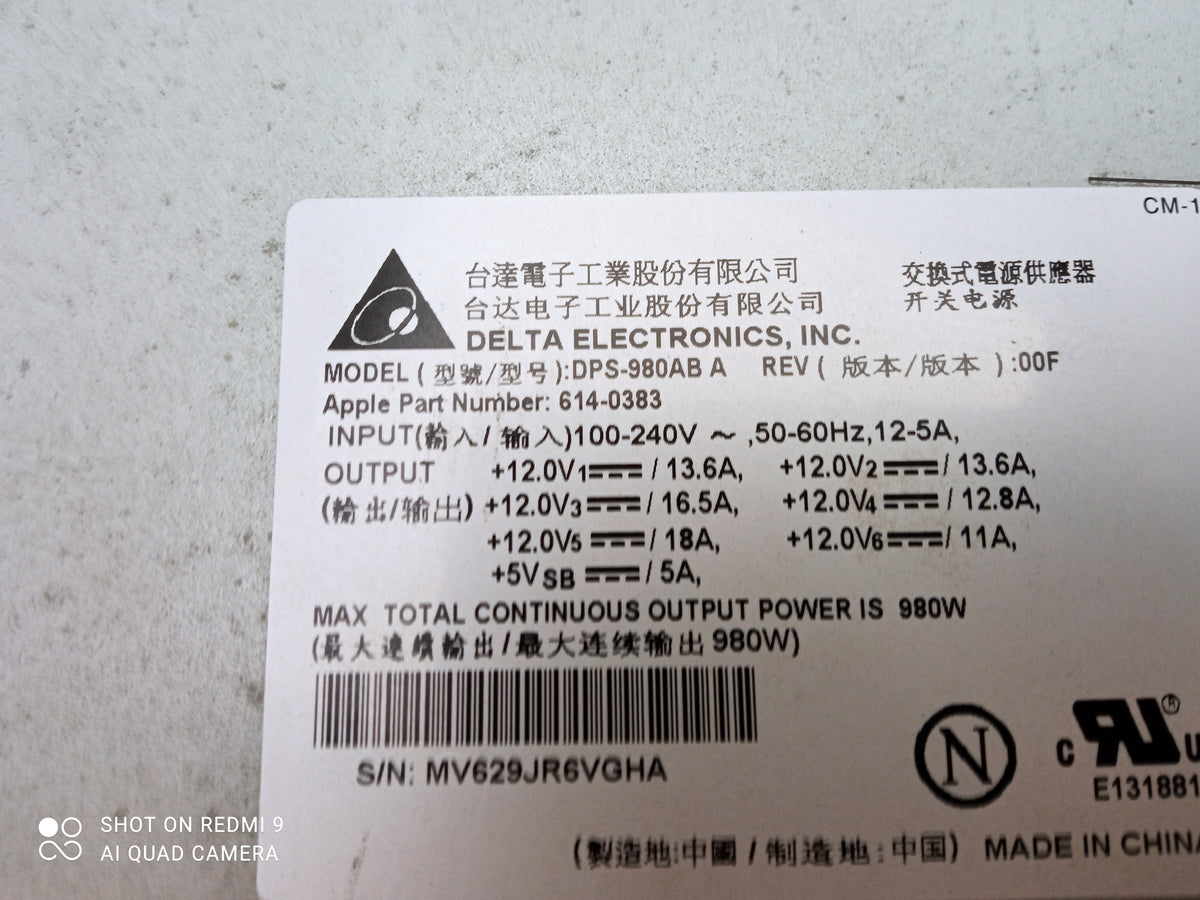 Apple Quad Core Mac Pro 980W Power Supply Unit 614-0383 DPS-980AB A