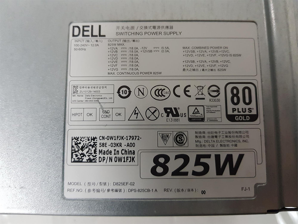 Dell Precision T7810 T5810 825W Power Supply Unit 0W1FJK W1FJK