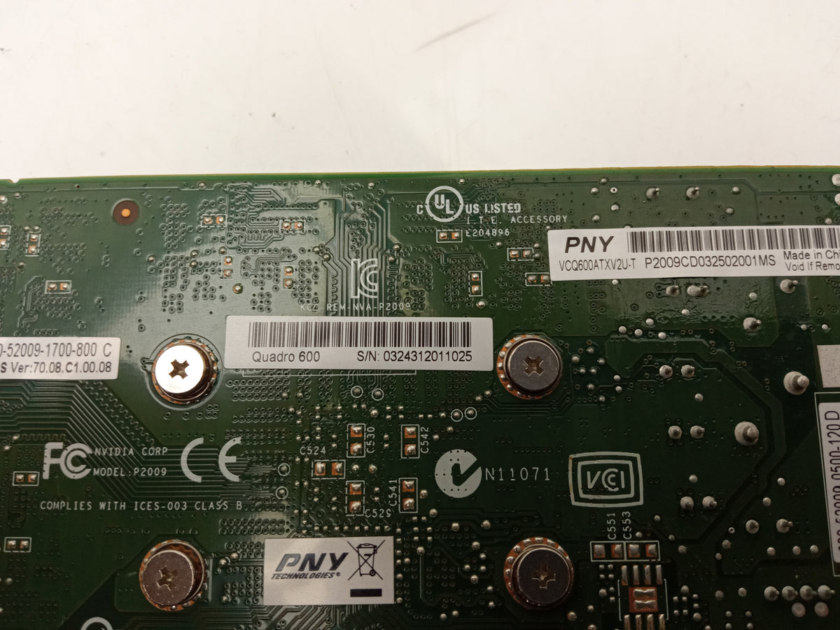 NVIDIA Quadro 600 1GB DDR3 PCI-E Video Graphics Card PNY VCQ600ATXV2U-T