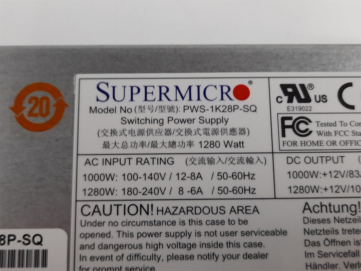 Supermicro PWS-1K28P-SQ 1280W Server Power Supply Unit