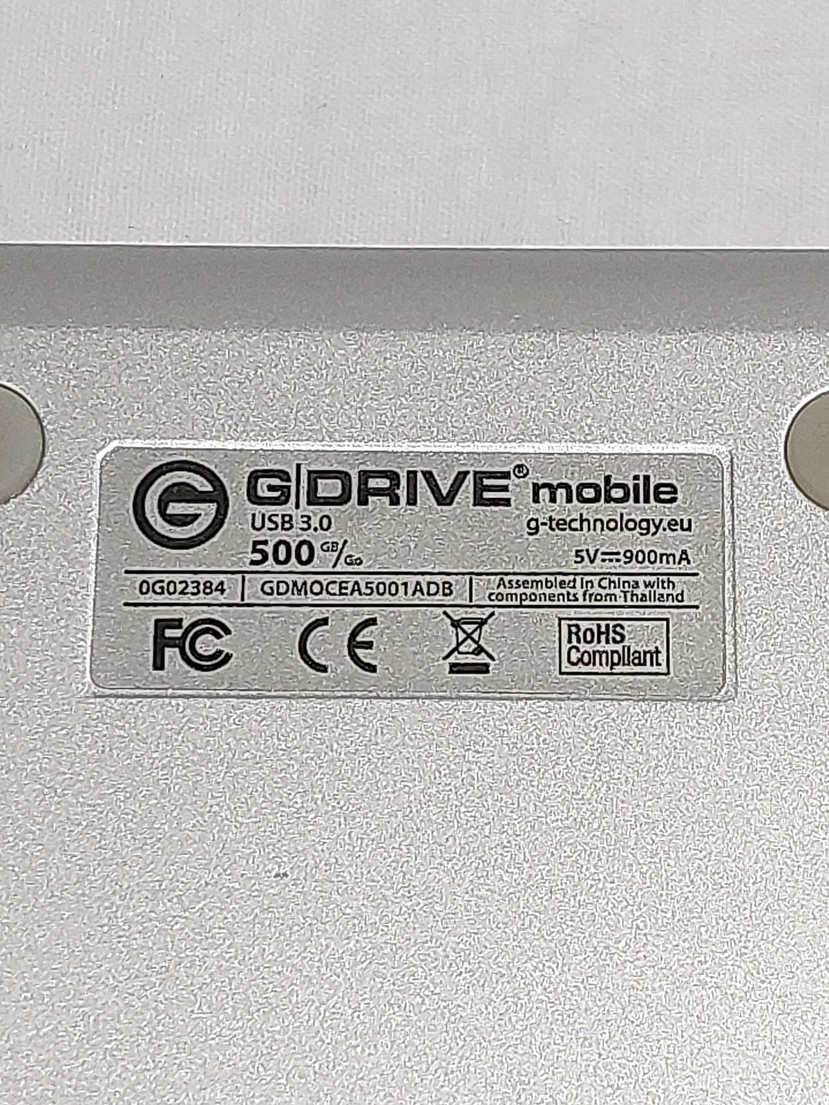 G-Technology G-DRIVE mobile USB 500GB Silver Portable External Hard Drive 0G02384