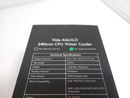 Vida AQUILO 240MM Intel / AMD CPU White Water Cooler WC-VIDAQUILO240-WHT