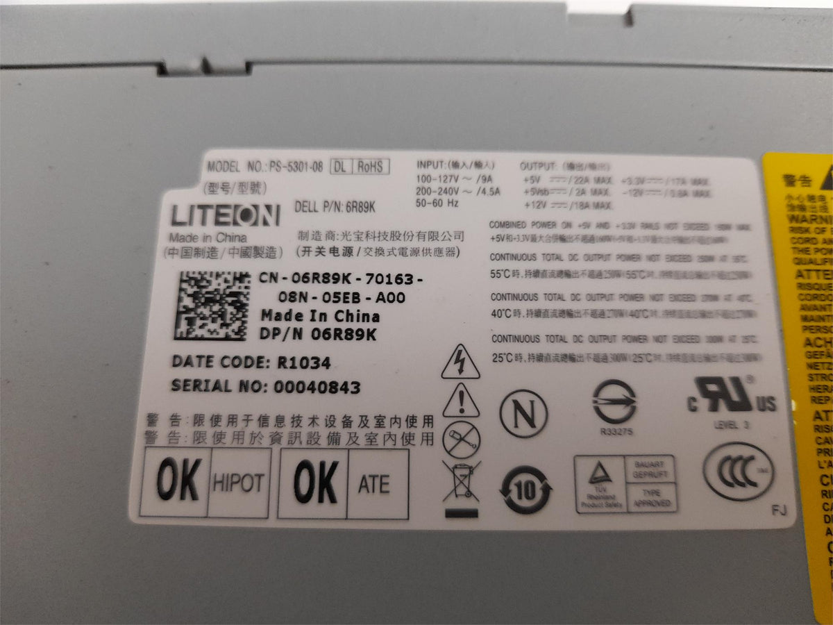 Dell Inspiron 570 300W Desktop PSU Power Supply Unit 06R89K 6R89K PS-5301-08