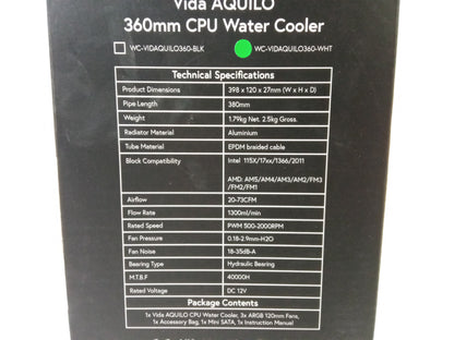 Vida AQUILO 360MM Intel / AMD CPU White Water Cooler and 3x 120mm Cooling Fans 