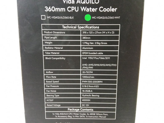 Vida AQUILO 360MM Intel / AMD CPU White Water Cooler and 3x 120mm Cooling Fans 