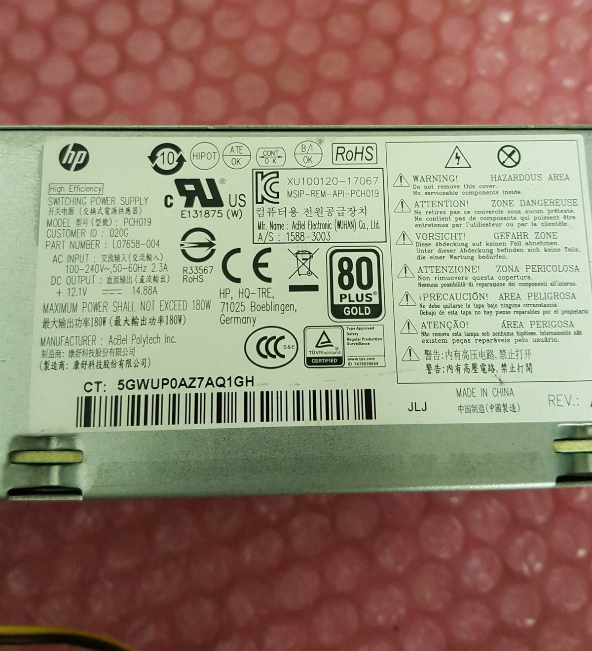 HP ProDesk 400 G5 180W Power Supply Unit L07658-004 PCH019