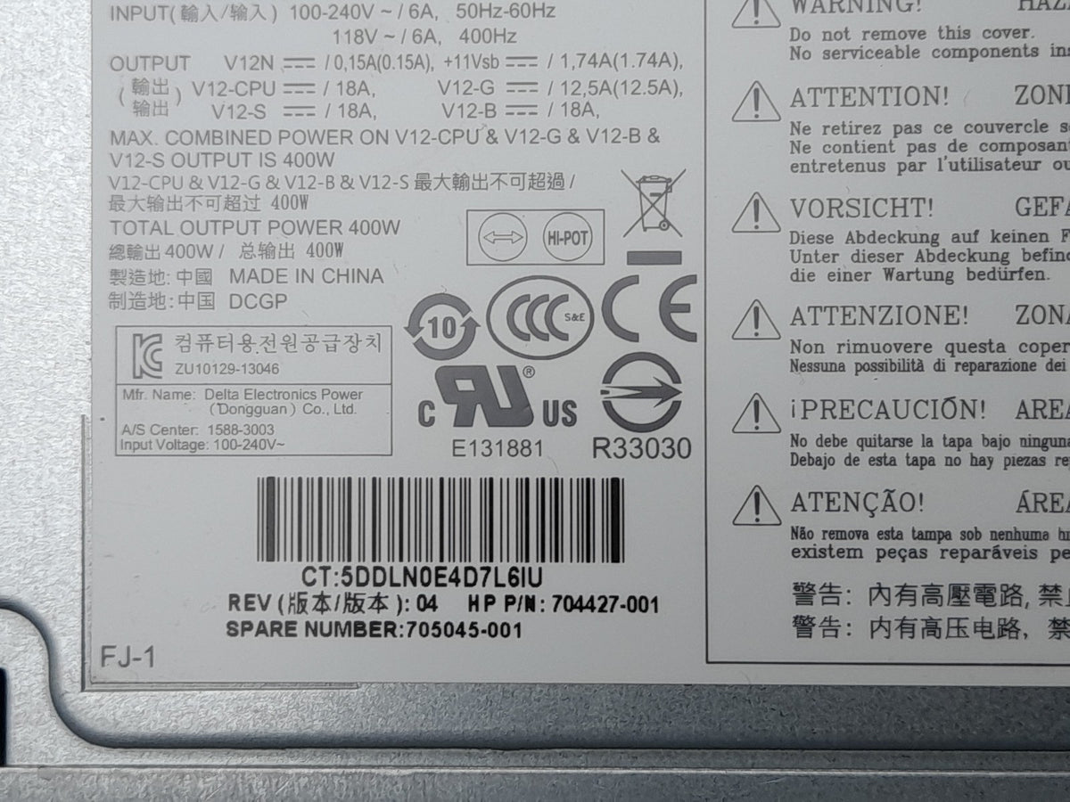 HP Z230 Tower 400W PSU Power Supply Unit 704427-001 705045-001