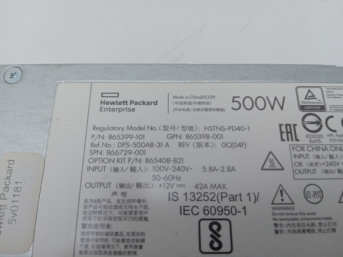 HP ProLiant DL380 GEN10 500W Server Power Supply Unit 865399-101 865398-001