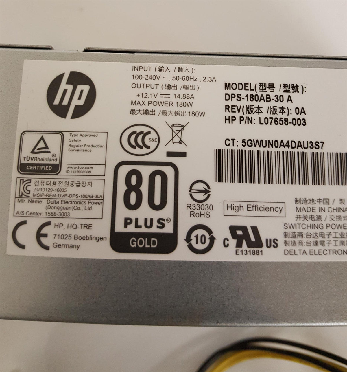 HP ProDesk 400 G5 180W Power Supply Unit L07658-003 DPS-180AB-30