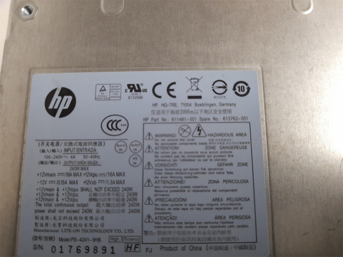 HP Elite 6000/8000 240W Power Supply Unit 611481-001 613762-001
