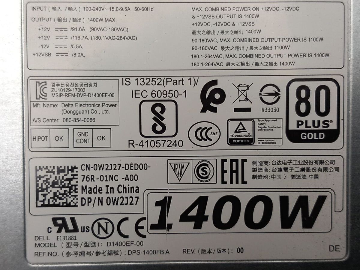 Dell Precision T7920 1400W Workstation Power Supply Unit 0W2J27