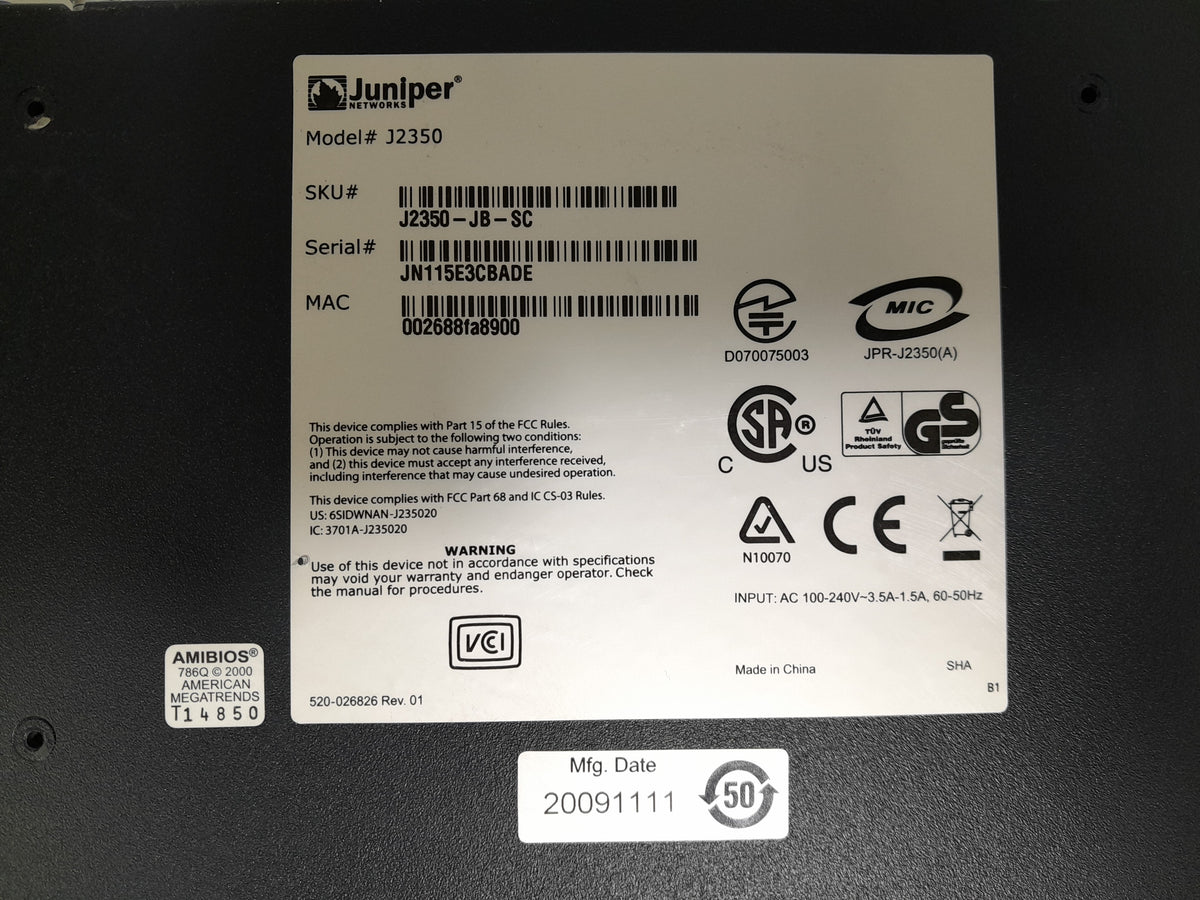 Juniper Networks J2350-JB-SC J-Series Modular Services Router (Inc. 1x ADSL PIM)