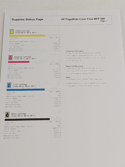 HP PageWide Enterprise Color Flow MFP 586z G1W41A A4 Colour Printer