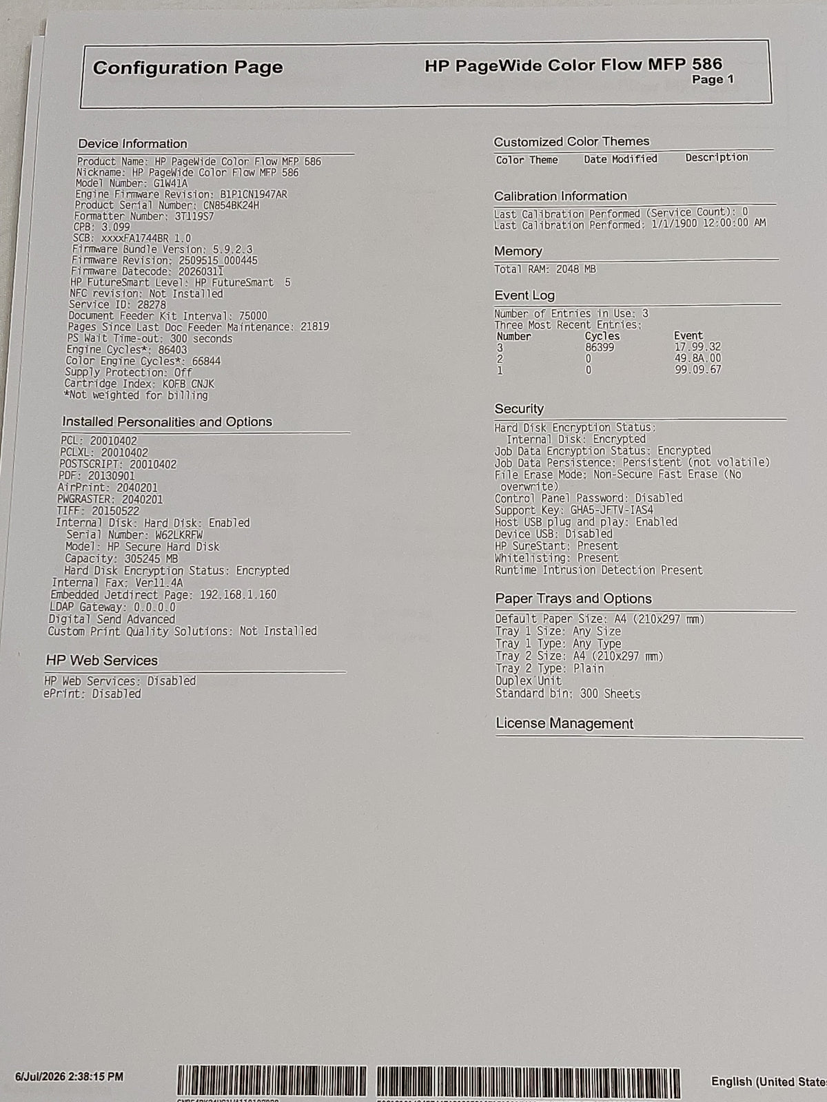 HP PageWide Enterprise Color Flow MFP 586z G1W41A A4 Colour Printer