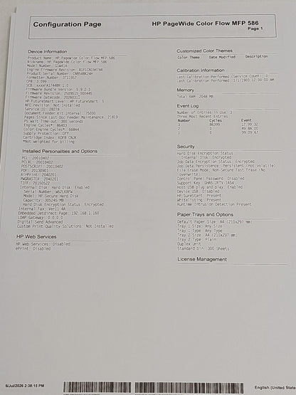 HP PageWide Enterprise Color Flow MFP 586z G1W41A A4 Colour Printer